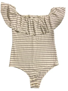 J.Crew Off Shoulder Ruffle Bodysuit Striped Black White Size M Cotton Blend - Picture 1 of 7