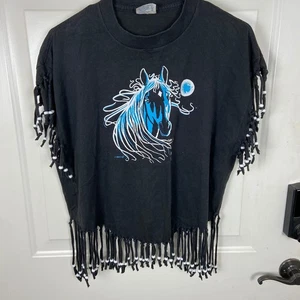 Camiseta De Colección Negra Caballo Gráfico Flecos Cuentas Fuerte por Tee Jays XL - Imagen 1 de 8