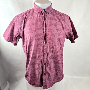 Steel & Jelly Hemd Herren Medium Rot Fahrrad Print Button Down London Freizeit - Bild 1 von 7