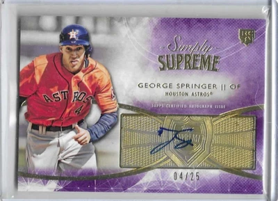 2014 TOPPS SUPREME GEORGE SPRINGER RC ROOKIE AUTO 04/25 JERSEY #4 ASTROS - Image 1 of 2