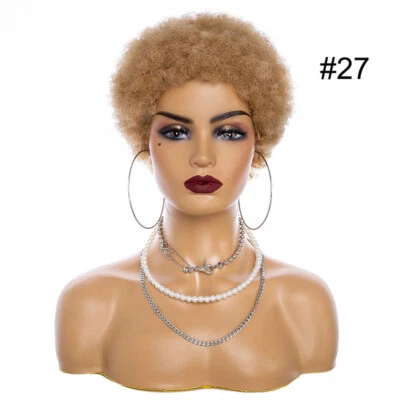 #27 Dark Blonde Short Human Hair Wigs Natural  Afro Curly Afro Wigs for Women - Image 1 of 4