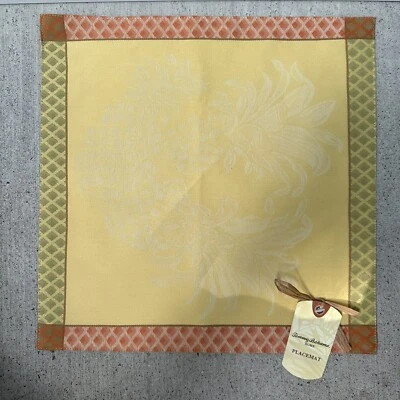 Tommy Bahama Pineapple Jacquard Placemat 14 x 14in Square Yellow Single NEW - Image 1 of 4