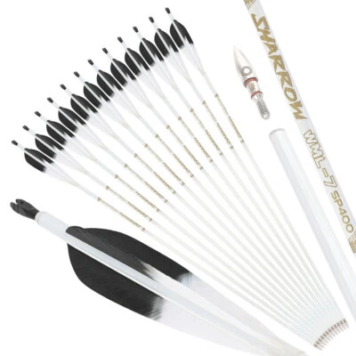 32" Pure Carbon Arrows 5" Feather .003" SP400-800 Recurve Compound Bow Hunting - Image 1 of 4