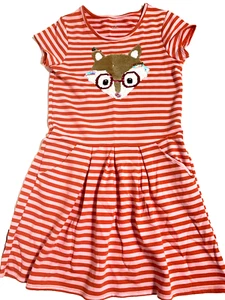CAT & JACK * Sequined Fox Dress * Red & Pink Stripes * Pockets * Size XL (14-16) - Picture 1 of 6