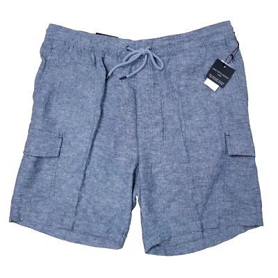 全新带标签 Saks Fifth Avenue 男式 2XL 灰色亚麻工装短裤 抽绳 — 第 1/4 张图片