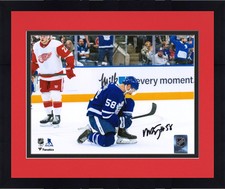 FRMD Michael Bunting Maple Leafs Signed 8x10 Blue Jersey Celebration Photo