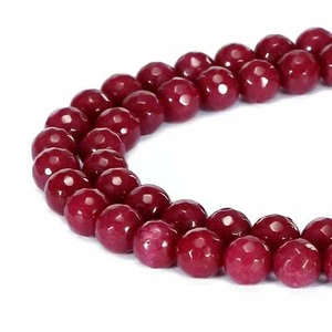 Ruby Red Dyed Jade Faceted Round Beads 4mm 6mm 8mm 10mm 12mm 15.5" Strand - Picture 1 of 5