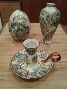 4 pieces Chinese Raised Cloisonne Enameled w/ Blue Lotus Cat Egg,Vase,Candle - Picture 1 of 6