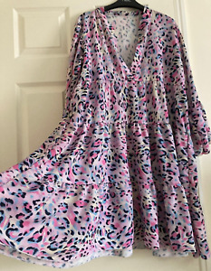 Lilac Pink Animal Print Relaxed Fit Short Smock Dress, Size 16-18
