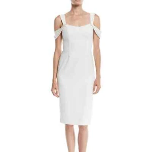 Halston Heritage Slim Crepe Cold-Shoulder Cocktail Dress In Chalk Size 14 NWT - Picture 1 of 12