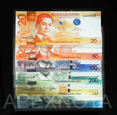 [LOW S/N #39] PHILIPPINES 20-1000 PISO 2010 P206-211 UNC MATCHING 6PCS SEALED - Image 1 of 2