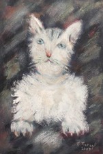 EXPRESSIONIST OIL PAINTING CAT PORTRAIT SIGNED