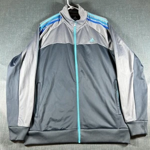 Adidas Mens Jacket Gray Blue Full Zip Long Sleeve Performance Essentials Size L - Picture 1 of 18