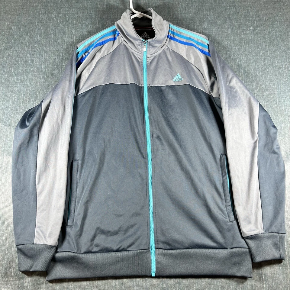 Adidas Mens Jacket Gray Blue Full Zip Long Sleeve Performance Essentials Size L - Image 1 of 4