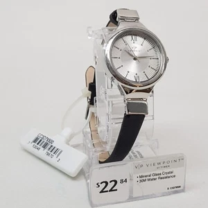 NoBattery Timex Viewpoint VP Women Silver Black Leather Band Watch - Picture 1 of 9