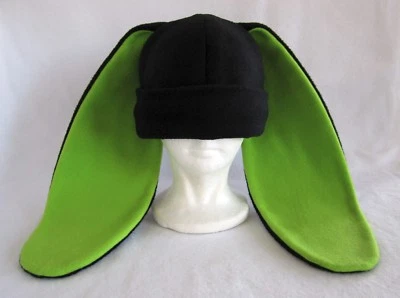 Long ear BUNNY rabbit HAT beanie BLACK & GREEN anime cosplay Easter HALLOWEEN - Image 1 of 3