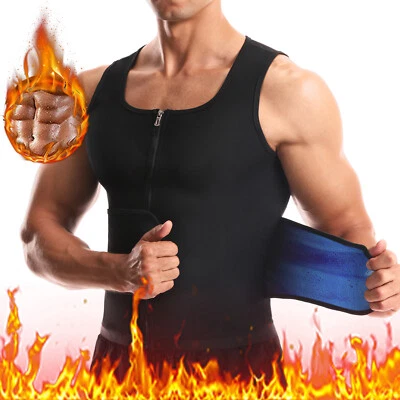 Men Sweat Sauna Body Shaper Slimming Sports Vest Gym Neoprene Shirt Fat Burn US - Image 1 of 4