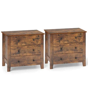 2 PCS 3-drawer Dresser w/ Convenient Handles Smooth Slide Rails Accent Table - Picture 1 of 8