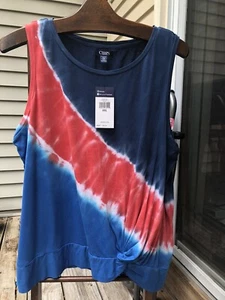 NWT CHAPS RED WHITE BLUE TIE DYE TANK TOP T-SHIRT BLOUSE XXL - Picture 1 of 5