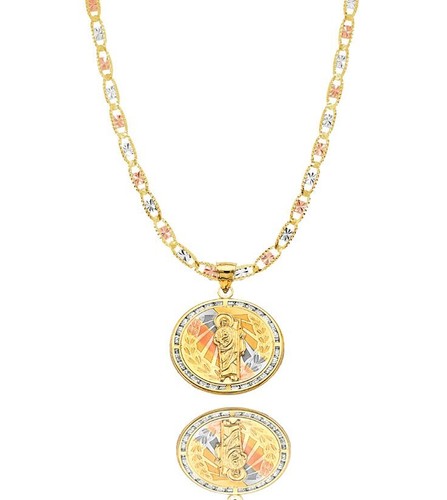 Ciondolo religioso San Giuda Taddeo tondo da uomo in oro 14 kt 3C con zirconi da uomo catena Valentino