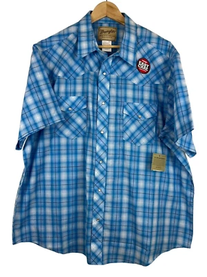 Wrangler Western Fashion Pearl Snap Shirt Men's 2XL BIG Blue Plaid NWT - Image 1 of 4