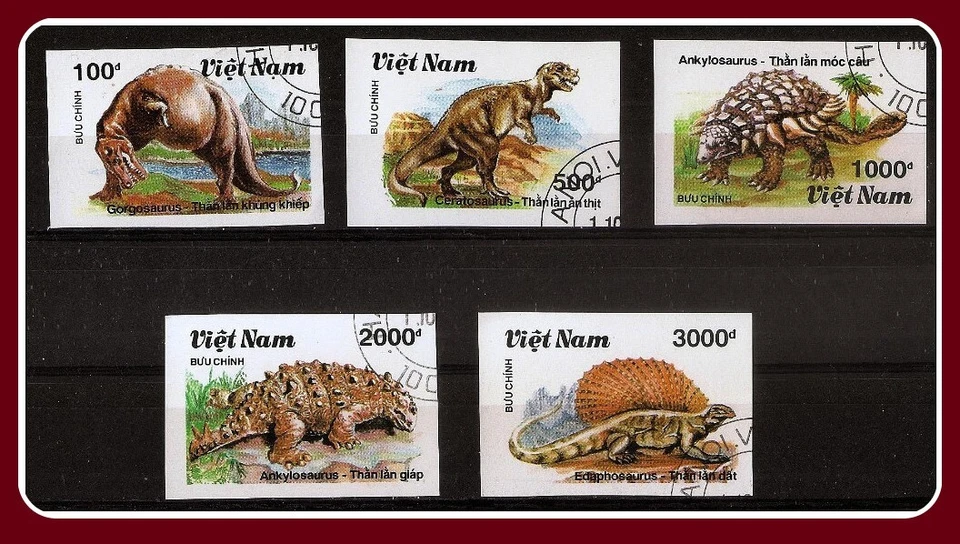 dino   Vietnam 1990 Prehistoric animals (Fauna) - Dinosaurs, used (o) IMPERFET - Image 1 of 1