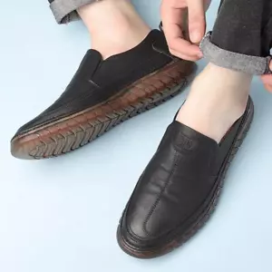 Men's Leather Shoes Breathable Round Toe Low Heel Sewing Thread Details Non Slip - Picture 1 of 26