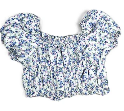 ZARA Girls Puff Sleeve Rouched Ditzy Floral Crop Top 100% Cotton Kids size 8 - Image 1 of 3
