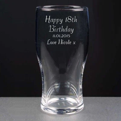 COUNTY ENGRAVING Personalised 1 Pint Tulip Lager Beer Glass Happy 18th Birthday Engraved Gift