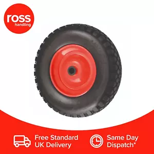 Premium 400mm Pneumatic Puncture Proof Wheel Red Metal Centre 25.4 Hub Length UK - Picture 1 of 1