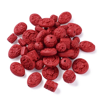 Cuentas sueltas de resina de cinabrio talladas surtidas de 50 piezas de cuarzo lacado artesanal 12 ~ 22 mm Foto 1 de 4