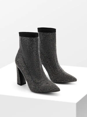 Mujeres Gruesas Tacón Alto Botines al Tobillo Estrás Elegante Fiesta Boda Botas Foto 1 de 4