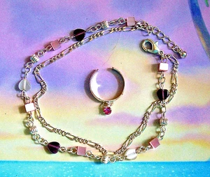 Faux Amythyst Hearts Faux Pearl Anklet 9 Inches Ankle Bracelet - Picture 1 of 3