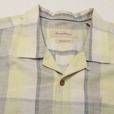 Tommy Bahama Shirt Mens 2XL Yellow Gray Plaid Silk Loop Collar Original Fit - Image 1 of 4