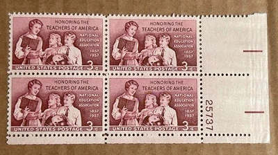 Scott #1093, 1957 School Teachers, USPS 3¢ Block , MNH/OG, VF/XF - Image 1 of 2