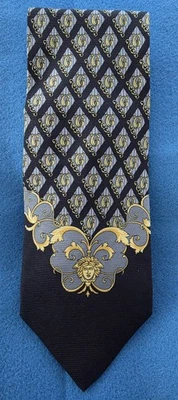 Corbata Versace Lujo Gris/Dorado Estampado Vintage 100% Seda, Hecha en Italia Foto 1 de 4
