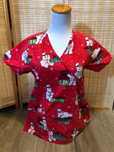 Frosty the Snowman Scrubs Christmas Scrubs Top Cartoon Red Small S (H680) - Picture 1 of 7