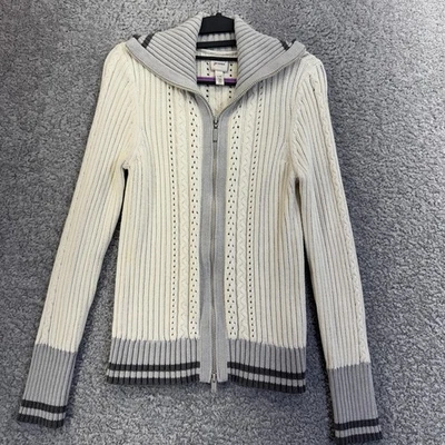 Vintage Tommy Jeans Sweater Womens Large White Gray Zip Cardigan Rib Knit 90s - Image 1 of 4