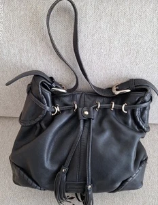 PIERRE CARDIN BLACK LEATHER SHOULDER BAG, EXCELLENT CONDITION - Picture 1 of 13