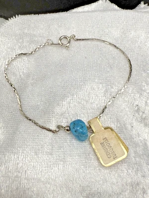 Vintage Sterling Silver Bracelet Turquoise Stone Nugget 7" - Image 1 of 4