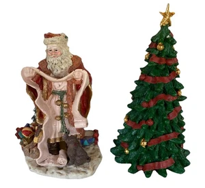 Vintage 1970s Resin Christmas Decor Santa and Christmas Tree (Enesco) - Picture 1 of 11