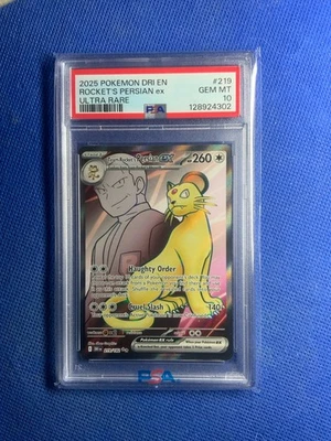 2025 POKEMON DRI EN-DESTINED RIVALS ULTRA RARE TEAM ROCKET'S PERSIAN EX PSA 10 - Image 1 of 3