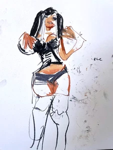 18x24 pastel boudoir Gothic Girl painting on paper female figure original signed - Picture 1 of 3