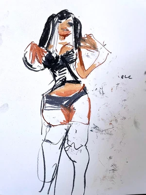 18x24 pastel boudoir Gothic Girl painting on paper female figure original signed - Image 1 of 3