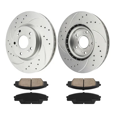 Rotores de disco perforados delanteros y pastillas de freno para 06-11 Honda Civic 2002-2006 Acura RSX Foto 1 de 4