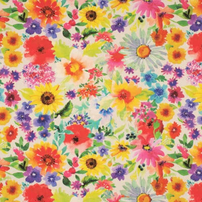 Outdoorstoff Dralon Teflonbeschichtung Sommerblüten beige bunt 1,40m Breite - Bild 1 von 4