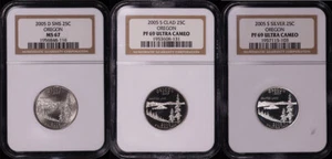 2005-D&S SMS, Clad, & Silver Oregon State Quarter Set NGC MS-67 & PF-69 UC - Picture 1 of 2
