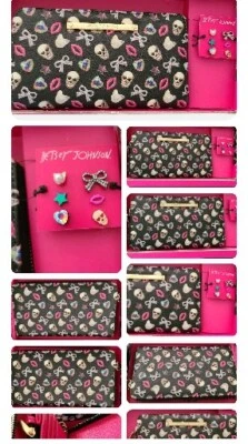 JUEGO DE 2 PIEZAS BILLETERA BETSEY JOHNSON CALAVERAS LABIOS ESTRELLA DIAMANTES CON ARETES DE BONIFICACIÓN Foto 1 de 4