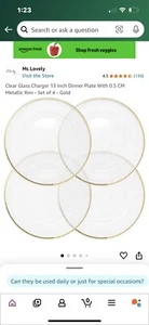 Clear Glass Dinner Plates With 0.5 CM Metallic Rim - S - Picture 1 of 6
