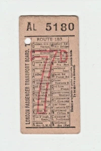 Billete de autobús de Londres LPTB ruta 183, 7d - Imagen 1 de 2
